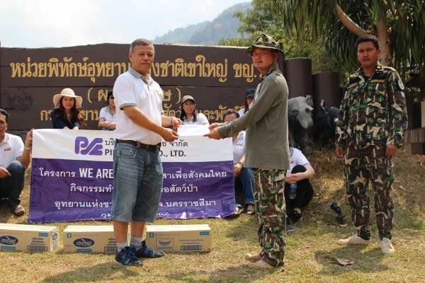 Employees of Pimai Salt Co.,Ltd (PSC) making salt licks for wild animals. Pha Kradas Forest Protection Unit, Khao Yai National Park.